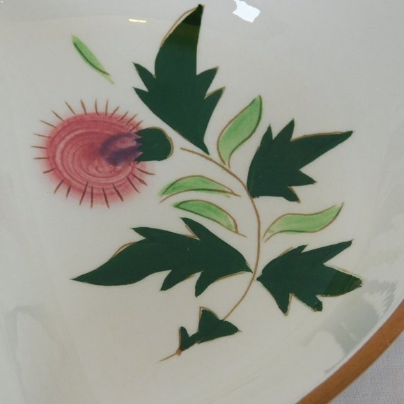 Stangl Pottery Thistle 10" Oval Divided Vegetable Bowl Pink Green Vintage FLAW - Picture 2 of 12